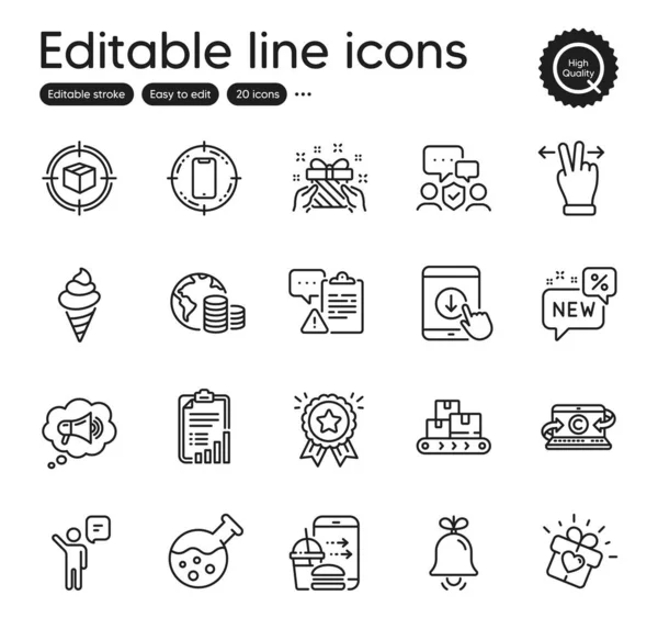 Set Business Outline Icons Contains Icons Bell Security Agency Smartphone — Vetor de Stock