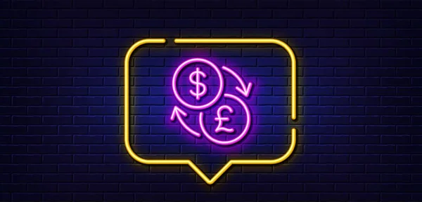 Neon Light Speech Bubble Currency Exchange Line Icon Dollar Pound — Stok Vektör