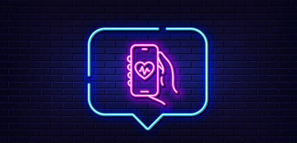 Neon Light Speech Bubble Health App Line Icon Hand Hold — Vetor de Stock