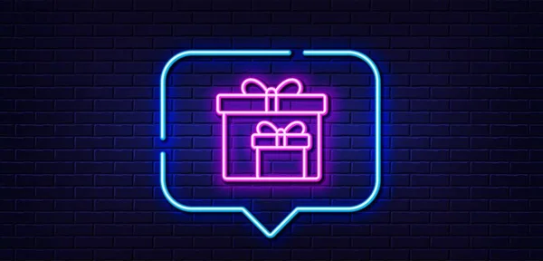 Neon Light Speech Bubble Gift Boxes Line Icon Present Sale — Stock Vector