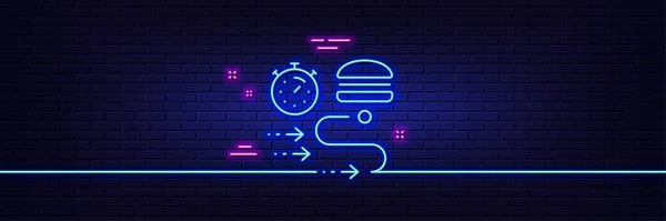 Neon Light Glow Effect Food Delivery Line Icon Order Time — Stock vektor