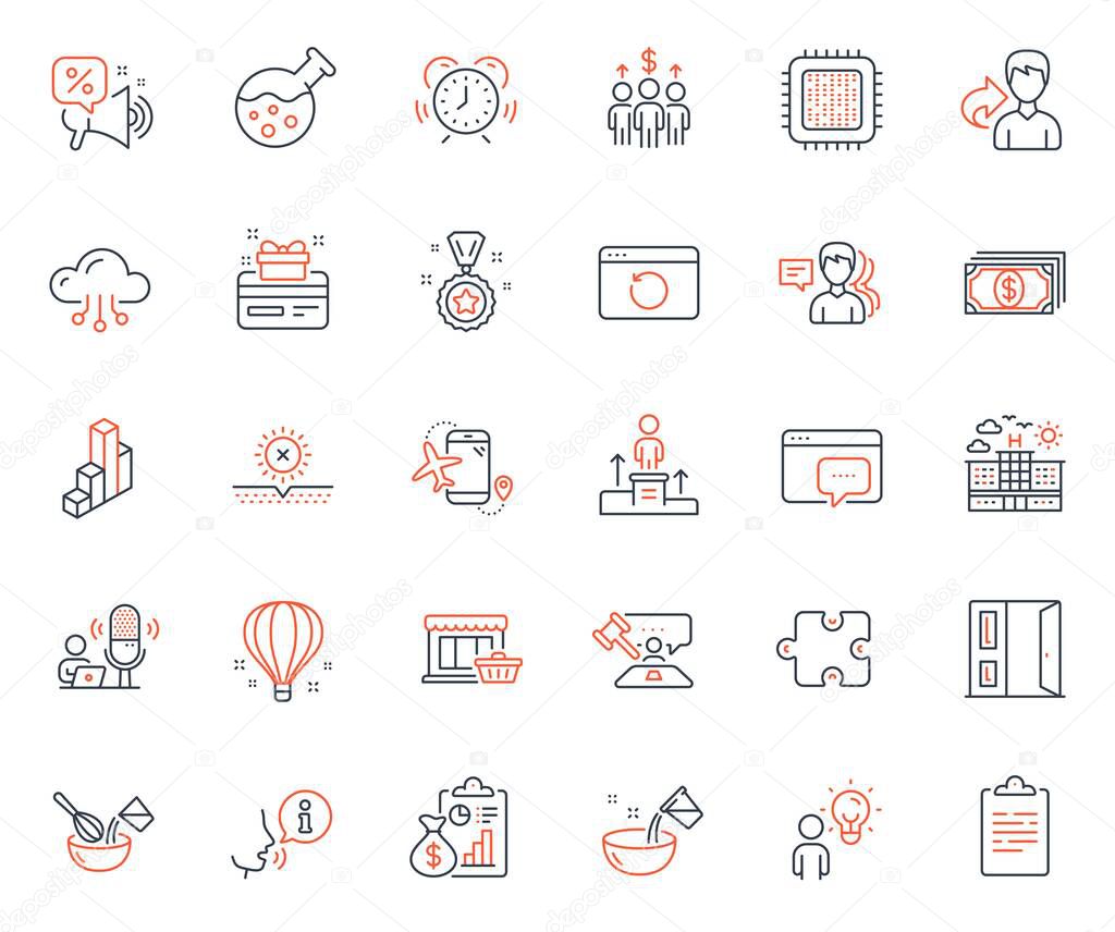 Business icons set. Included icon as People, No sun and Group people web elements. Cloud computing, Payment, Discounts offer icons. Air balloon, Hotel, Flights application web signs. Vector