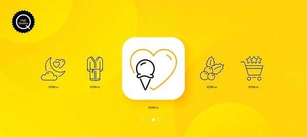 Love Night Bathrobe Ice Cream Minimal Line Icons Yellow Abstract — Stockvector