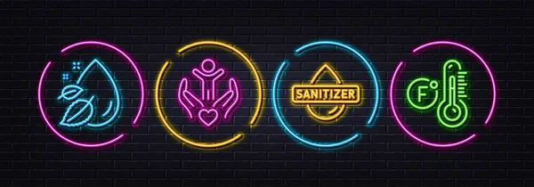 Hand Sanitizer Water Drop Volunteer Minimal Line Icons Neon Laser — Stock vektor