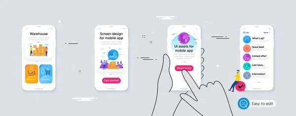 Outline Set Share Buyer Think Smile Line Icons Web Application — ストックベクタ