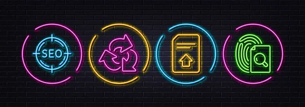 Seo Recycle Upload File Minimal Line Icons Neon Laser Lights — Vetor de Stock