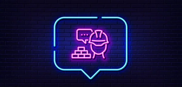 Neon Light Speech Bubble Build Line Icon Safety Helmet Sign — Wektor stockowy