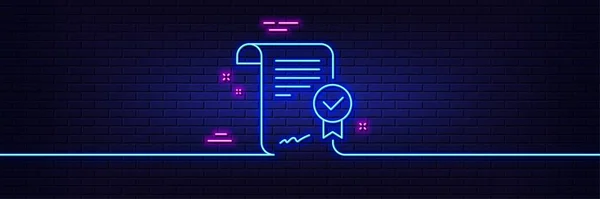 Neon Light Glow Effect Approved Agreement Line Icon Verified Document — Stock vektor