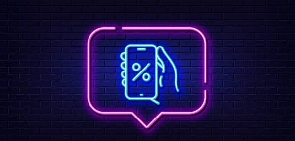 Neon Light Speech Bubble Discounts App Line Icon Sale Offer — Stockvektor