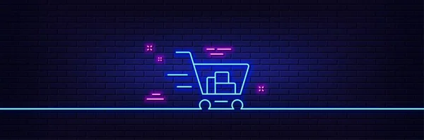 Neon Light Glow Effect Delivery Service Line Icon Shopping Cart — Vettoriale Stock