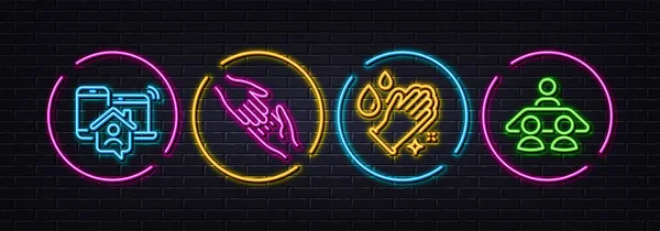 Work Home Washing Hands Helping Hand Minimal Line Icons Neon — Archivo Imágenes Vectoriales