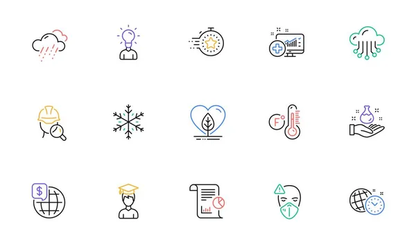 Fahrenheit Thermometer Cloud Storage Medical Mask Line Icons Website Printing — Vettoriale Stock