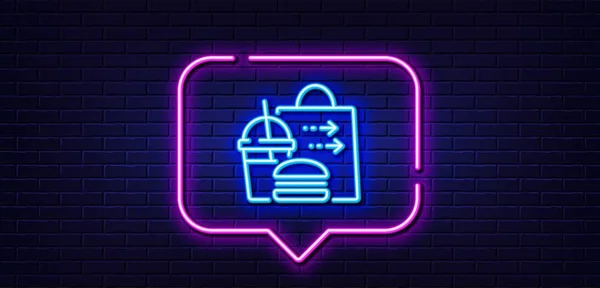 Neon Light Speech Bubble Food Delivery Line Icon Cheeseburger Soft — Vetor de Stock