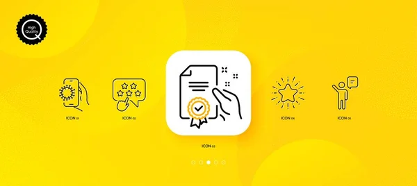 Agent Certificate Ranking Star Minimal Line Icons Yellow Abstract Background — Vector de stock