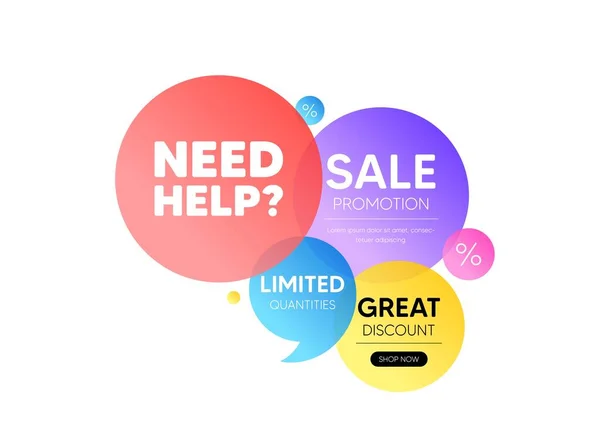 Discount Offer Bubble Banner Need Help Tag Support Service Sign — Stockvektor
