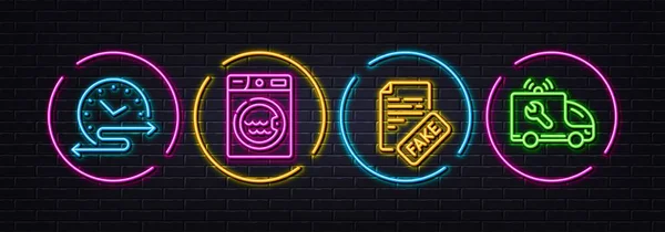 Laundry Fake News Time Schedule Minimal Line Icons Neon Laser — Archivo Imágenes Vectoriales