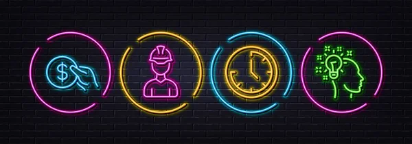 Time Payment Foreman Minimal Line Icons Neon Laser Lights Idea — Archivo Imágenes Vectoriales