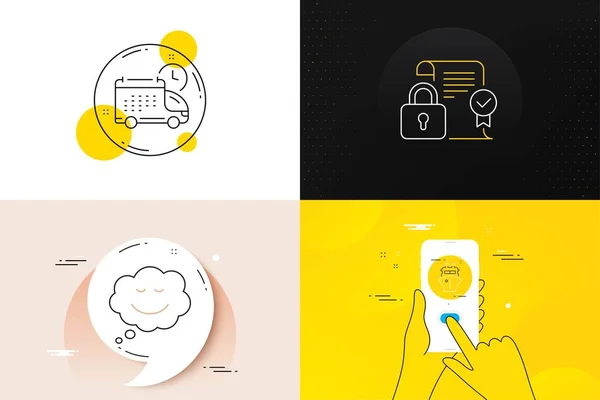 Minimal Set Security Contract Delivery Speech Bubble Line Icons Phone — Vector de stock