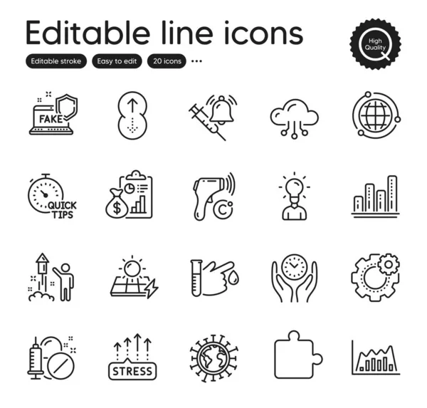 Set Science Outline Icons Contains Icons Quick Tips Fake Internet — Stock Vector