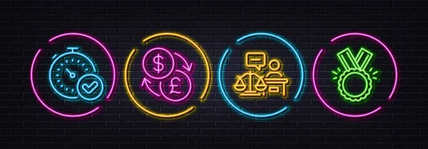 Court Judge Currency Exchange Fast Verification Minimal Line Icons Neon — 图库矢量图片