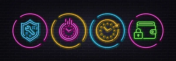 Time Change Time Spanner Minimal Line Icons Neon Laser Lights — Vetor de Stock
