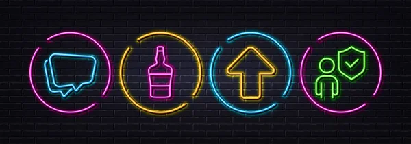 Upload Scotch Bottle Speech Bubble Minimal Line Icons Neon Laser — Stock Vector