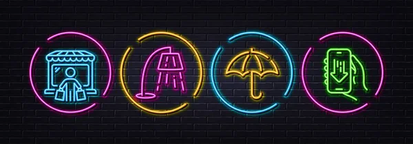 Market Buyer Stand Lamp Umbrella Minimal Line Icons Neon Laser — Stockvektor