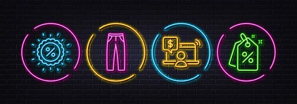 Pants Discount Online Shopping Minimal Line Icons Neon Laser Lights — Stock vektor