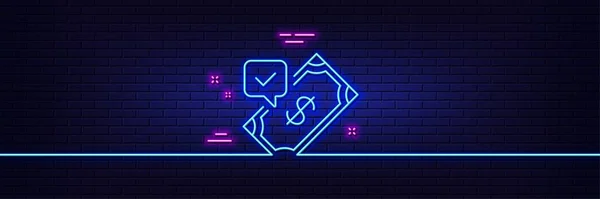 Neon Light Glow Effect Accepted Payment Line Icon Dollar Money — Archivo Imágenes Vectoriales
