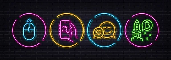 Search App Dating Swipe Minimal Line Icons Neon Laser Lights — Stockvektor