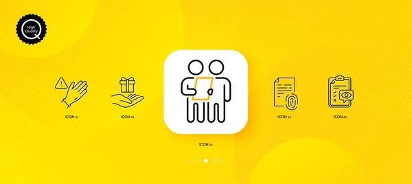 Eye Checklist Fingerprint Use Gloves Minimal Line Icons Yellow Abstract — Stok Vektör