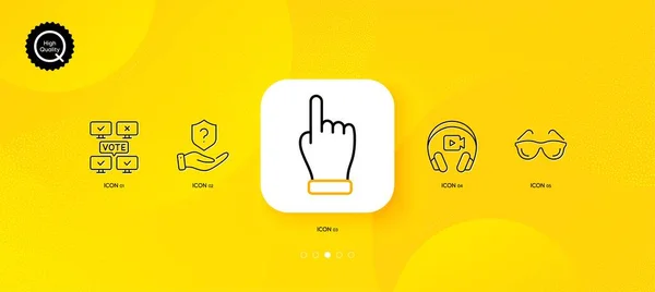 Headphones Online Voting Click Hand Minimal Line Icons Yellow Abstract — Vetor de Stock