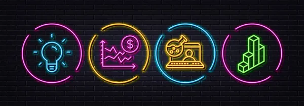 Online Chemistry Light Bulb Dollar Rate Minimal Line Icons Neon — Vector de stock