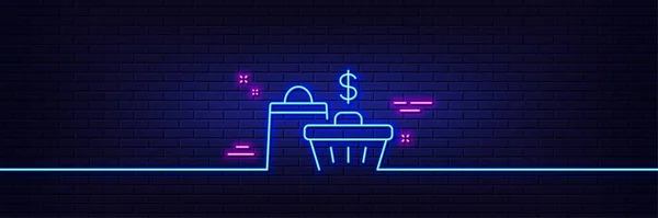 Neon Light Glow Effect Shopping Cart Line Icon Customer Sale — Vettoriale Stock