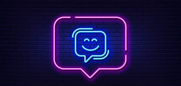 Neon Licht Spraakbel Lachen Gezicht Lijn Pictogram Gelukkige Emoticon Chat — Stockvector