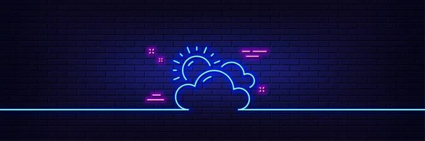 Neon Light Glow Effect Sunny Weather Forecast Line Icon Clouds — Archivo Imágenes Vectoriales