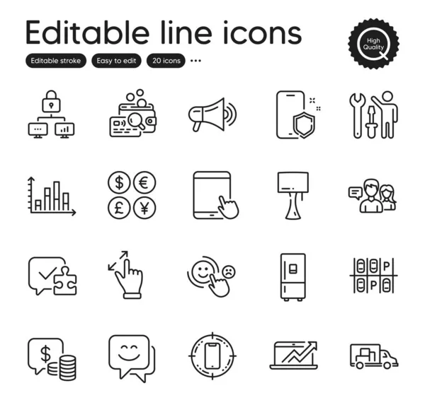 Set Technology Outline Icons Contains Icons Truck Transport Touchscreen Gesture — Vettoriale Stock