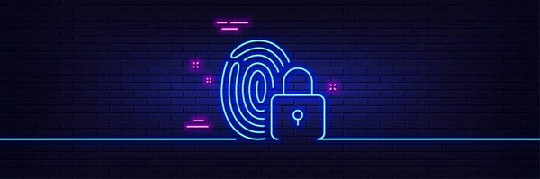 Neon Light Glow Effect Lock Line Icon Fingerprint Access Sign —  Vetores de Stock