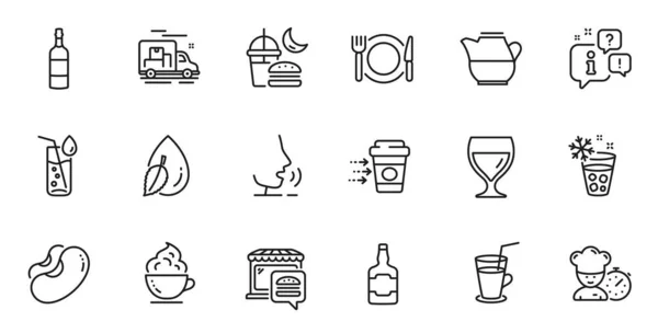 Outline Set Ice Maker Brandy Bottle Coffee Delivery Line Icons — Wektor stockowy