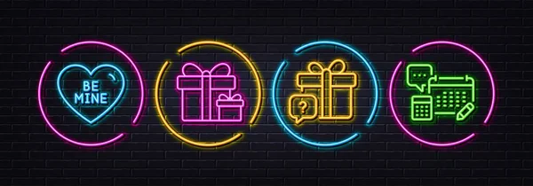 Surprise Package Secret Gift Mine Minimal Line Icons Neon Laser —  Vetores de Stock