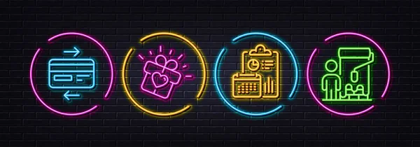 Report Love Gift Credit Card Minimal Line Icons Neon Laser — Archivo Imágenes Vectoriales