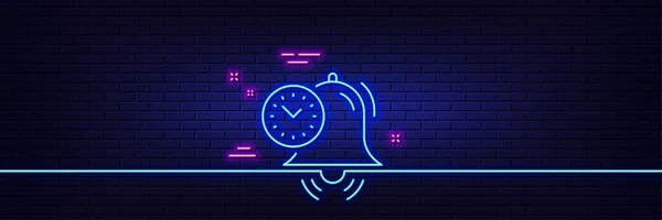 Neon Light Glow Effect Time Management Line Icon Alarm Clock — стоковый вектор