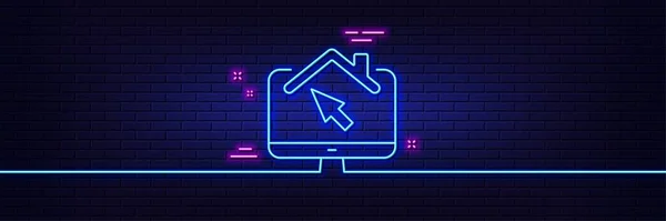 Neon Light Glow Effect Work Home Line Icon Outsource Job — ストックベクタ