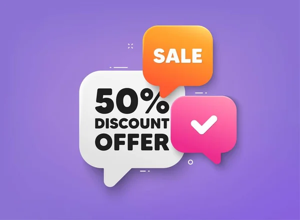 Percent Discount Tag Bubble Chat Banner Discount Offer Coupon Sale — 스톡 벡터