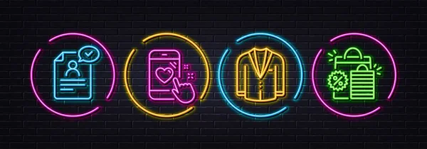 Heart Rating Suit Resume Document Minimal Line Icons Neon Laser — Stock vektor