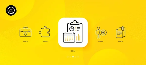 First Aid Report Puzzle Minimal Line Icons Yellow Abstract Background — стоковый вектор
