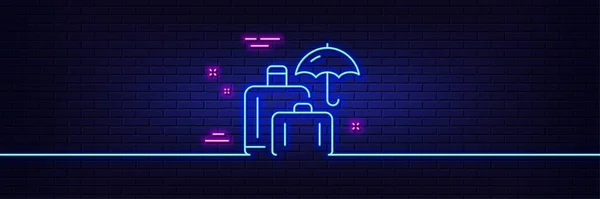 Neon Light Glow Effect Luggage Insurance Line Icon Suitcase Bag — стоковый вектор