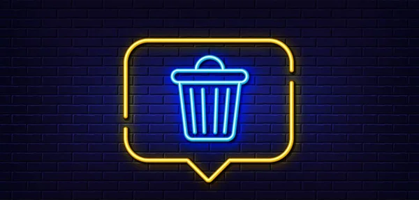 Neon Light Speech Bubble Trash Bin Line Icon Garbage Waste — Vetor de Stock