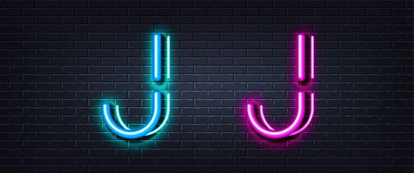 頭文字Jのアイコン ネオンライン効果 線のタイポグラフィの文字記号 大きな最初のフォント文字 ネオンの光の要素を輝く 文字Jグロー3Dライン レンガの壁のバナー ベクトル — ストックベクタ