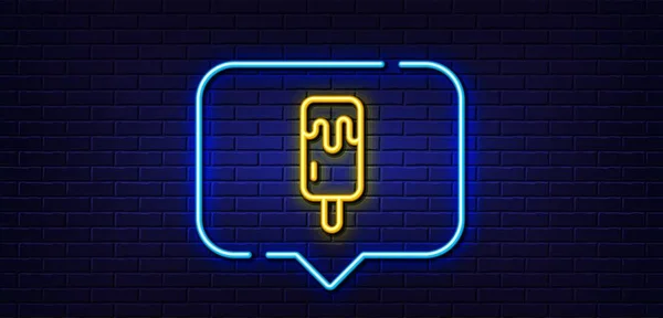 Neon Light Speech Bubble Ice Cream Stick Line Icon Vanilla — Stock vektor